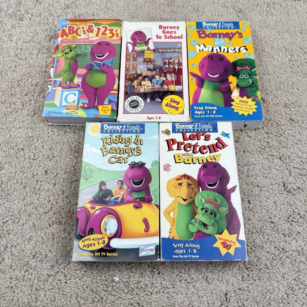 Barney the Dinosaur VHS Lot of 5 Manners Riding In Cars Lets Pretend 90s VTG